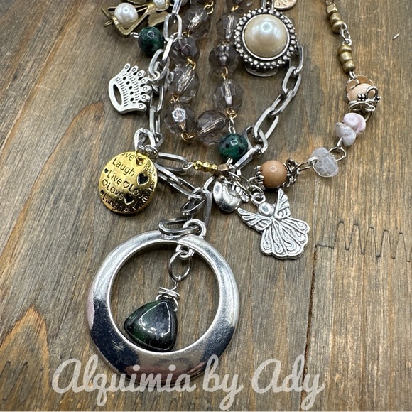 Zoisite Ruby handmade chunky layered statement multi charms necklace - Picture 2 of 14